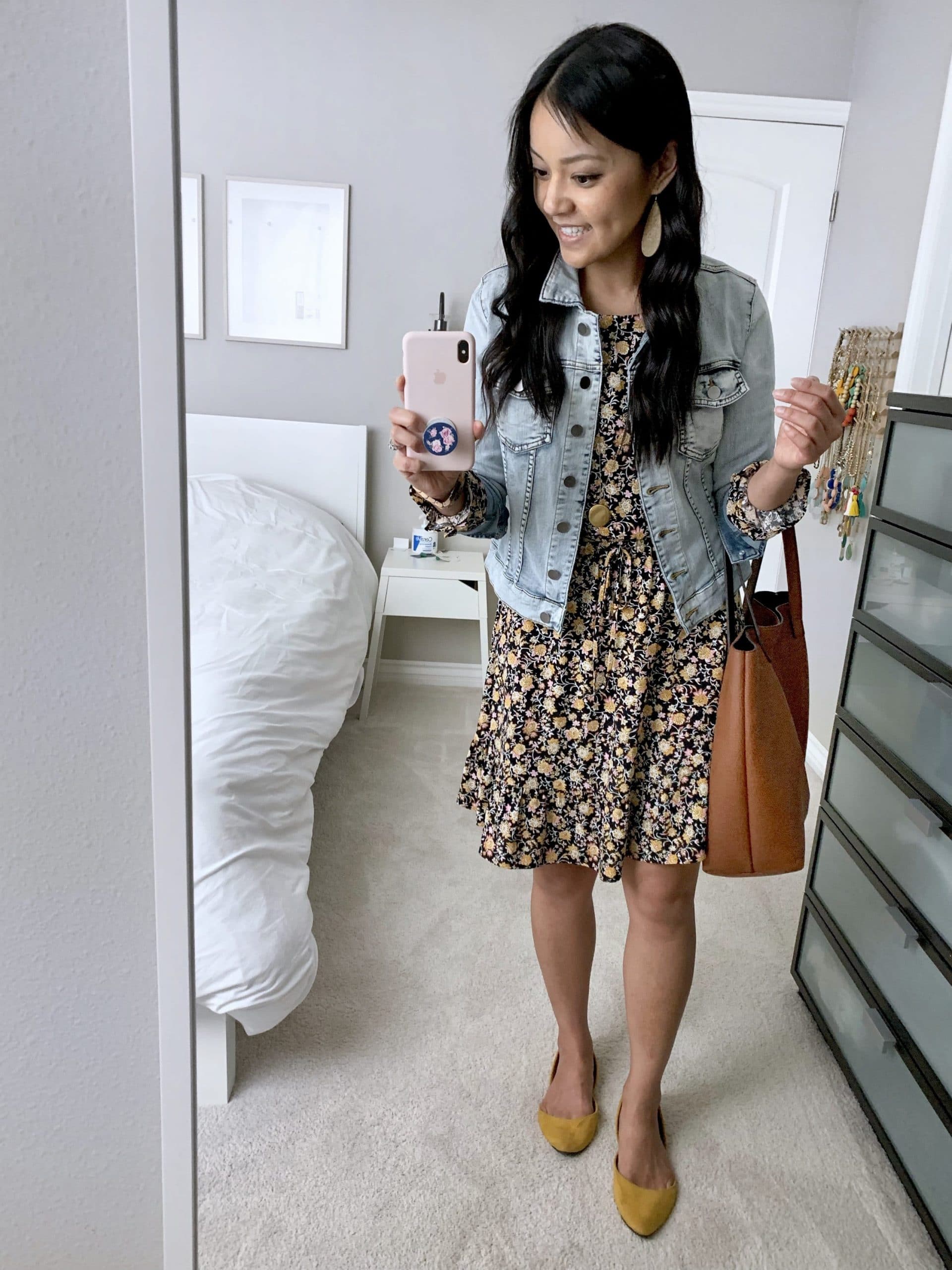 Floral Print Dress with Denim Jacket 