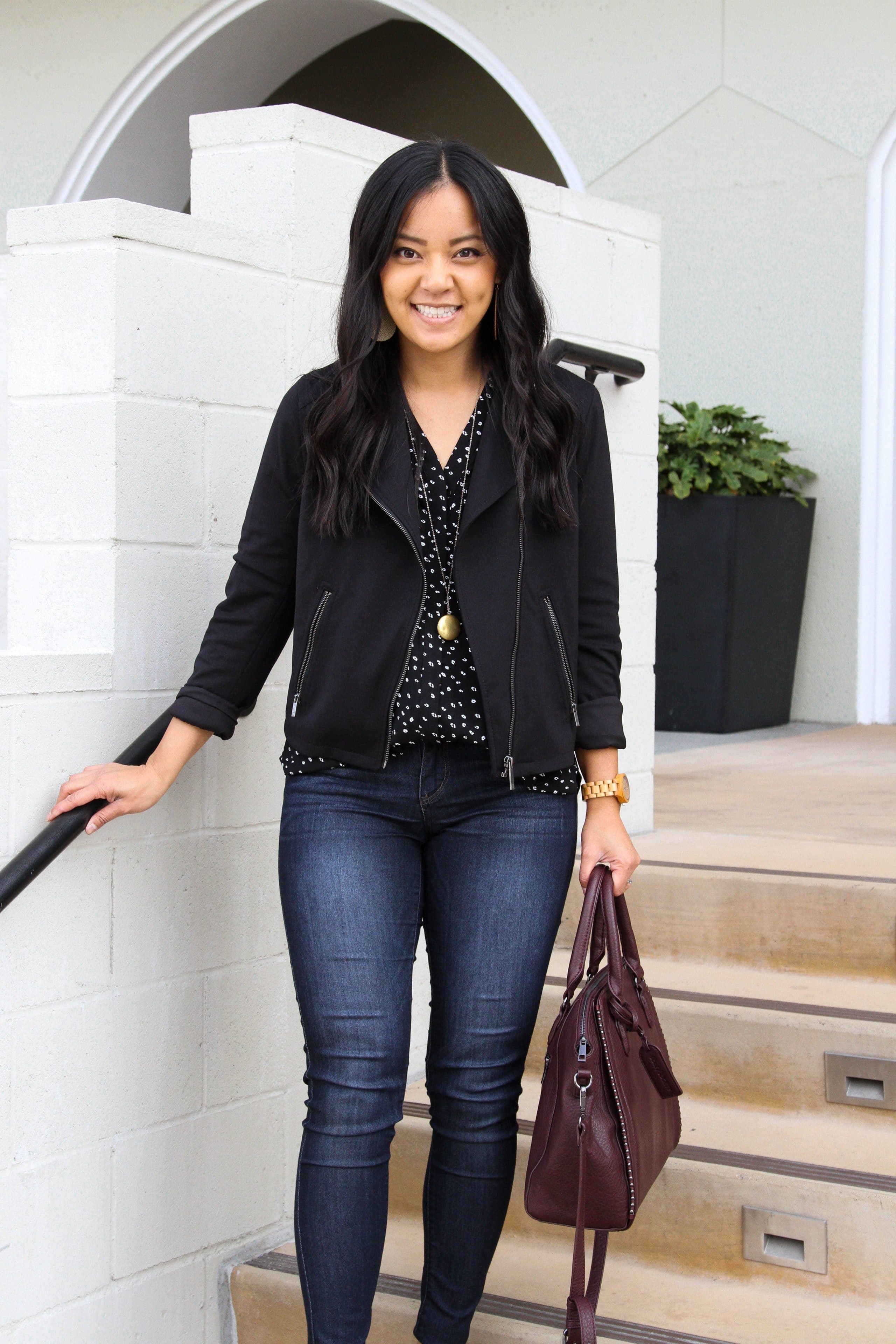 Black Moto Jacket, Skinny Jeans, Black 